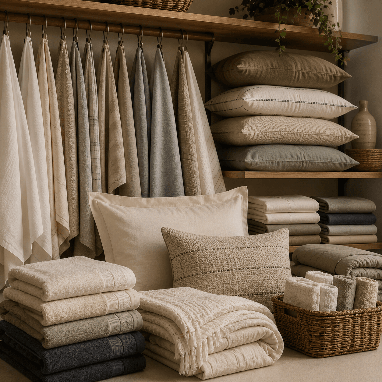 Stacked neutral home linens