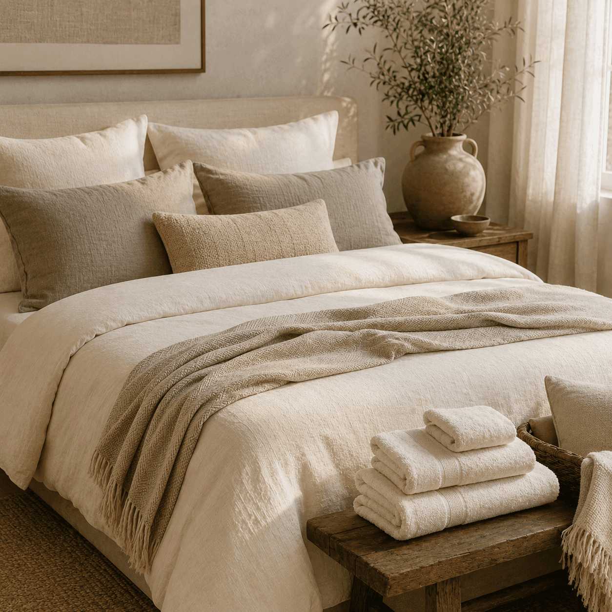 Stacked neutral home linens