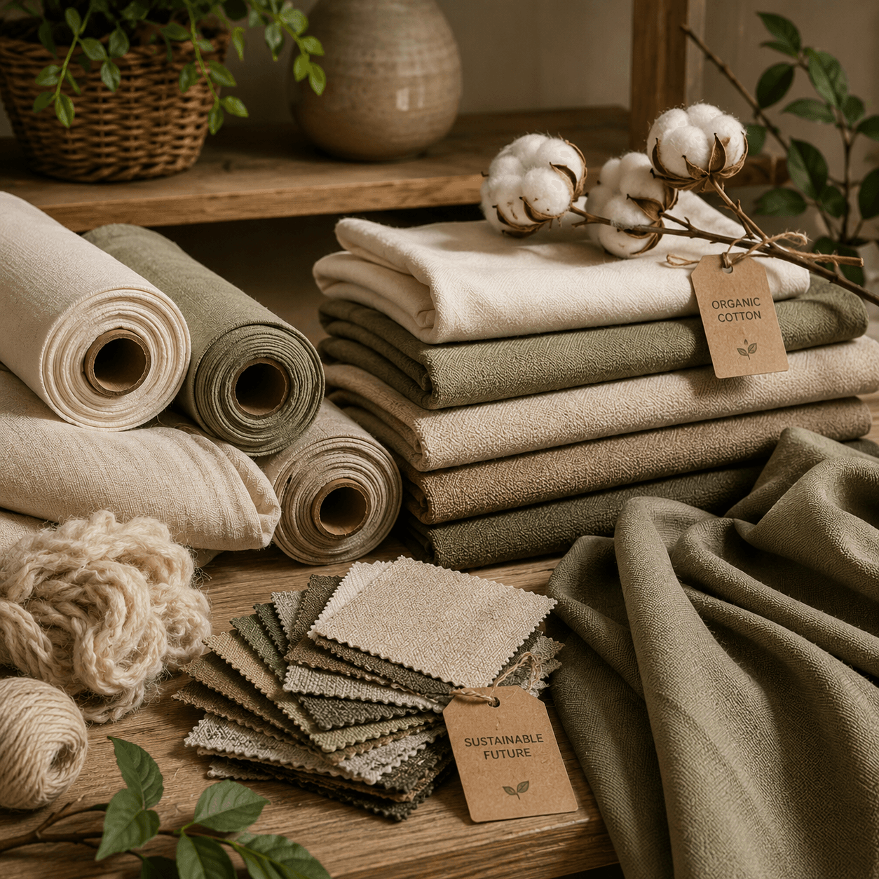 Stacked rolls of textured fabric