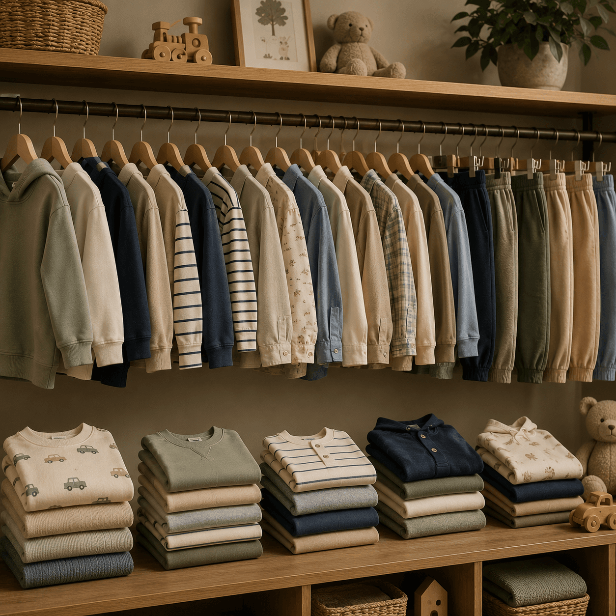 Neutral-toned baby clothing