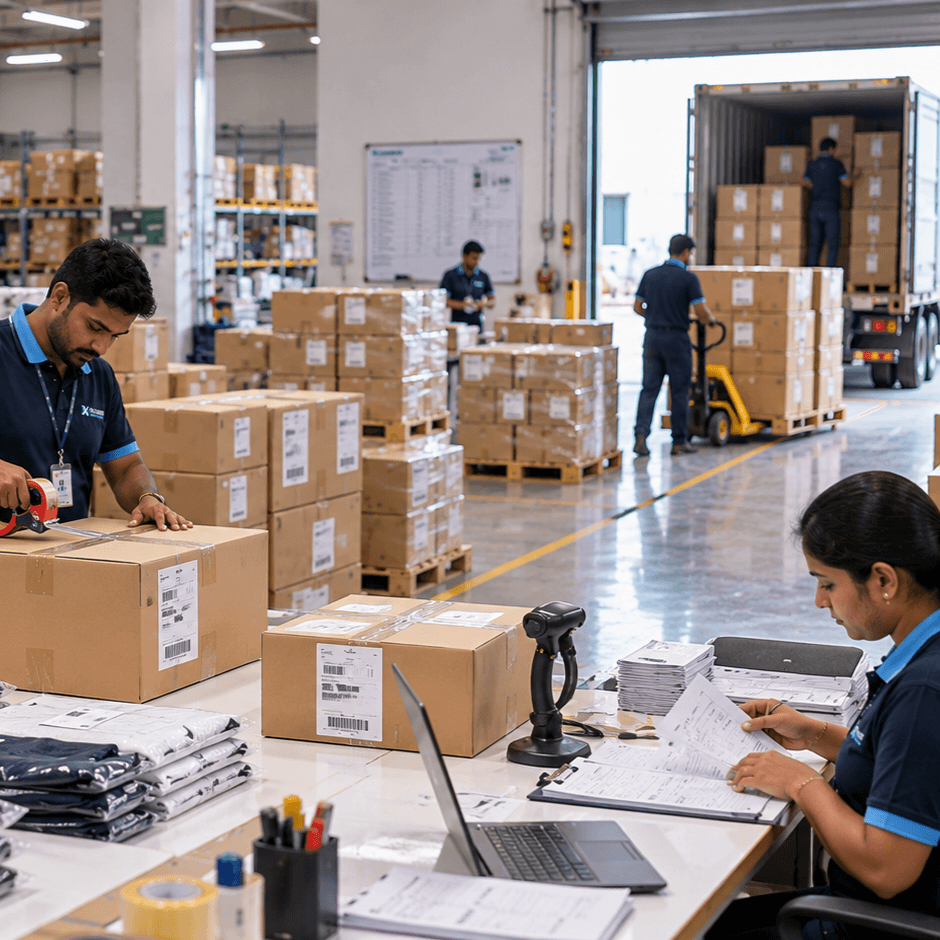 Export packing and carton preparation in warehouse