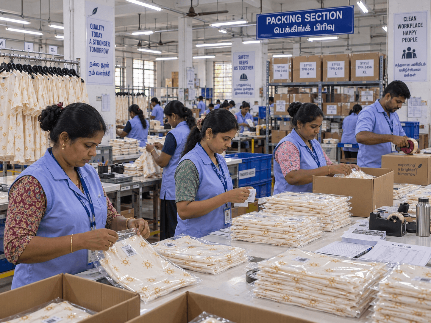 Warehouse with stacked cartons