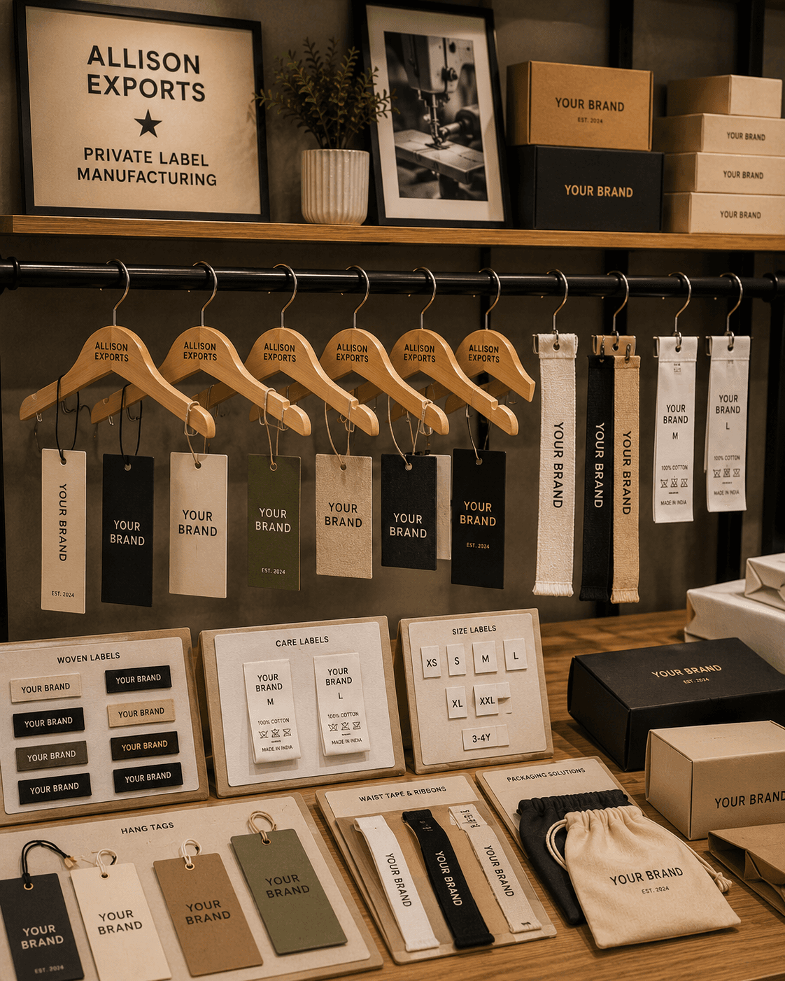 Close-up of clothing tags