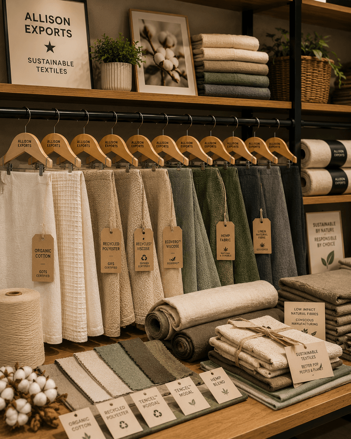 Stacked rolls of textured fabric