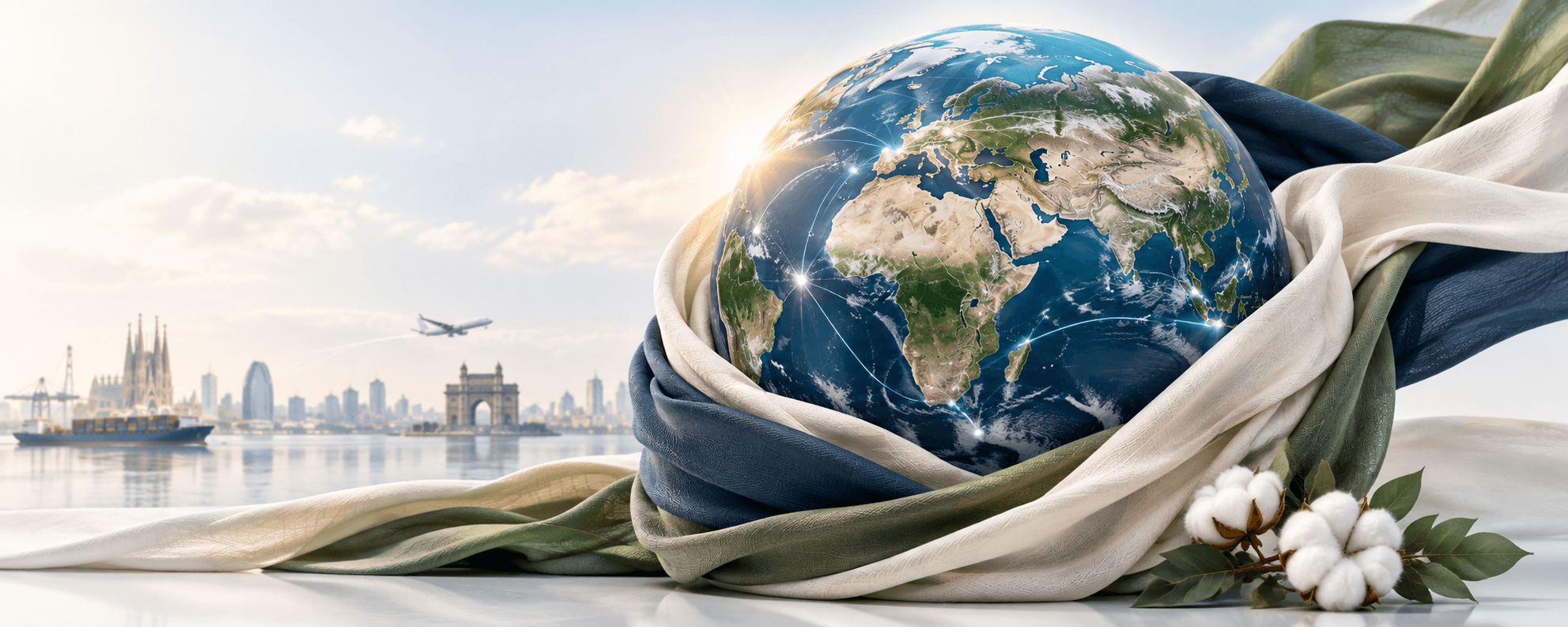 Global Apparel Manufacturing world globe wrapped in silk fabric