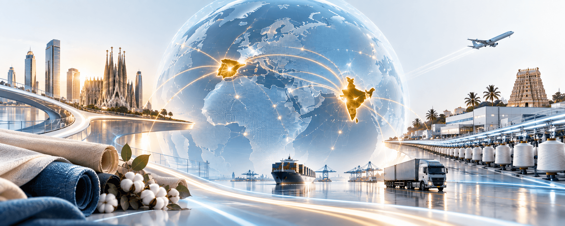 Allison Exports global logistics, fabric rolls, Sagrada Familia and temple architecture