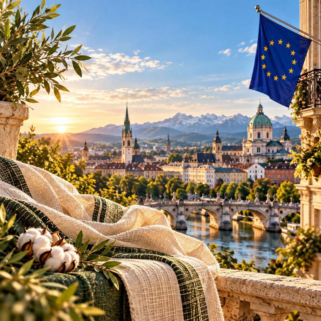 European city view with natural textile product