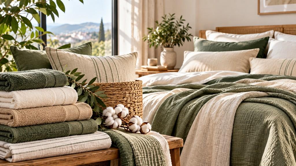 Styled bed with natural linens