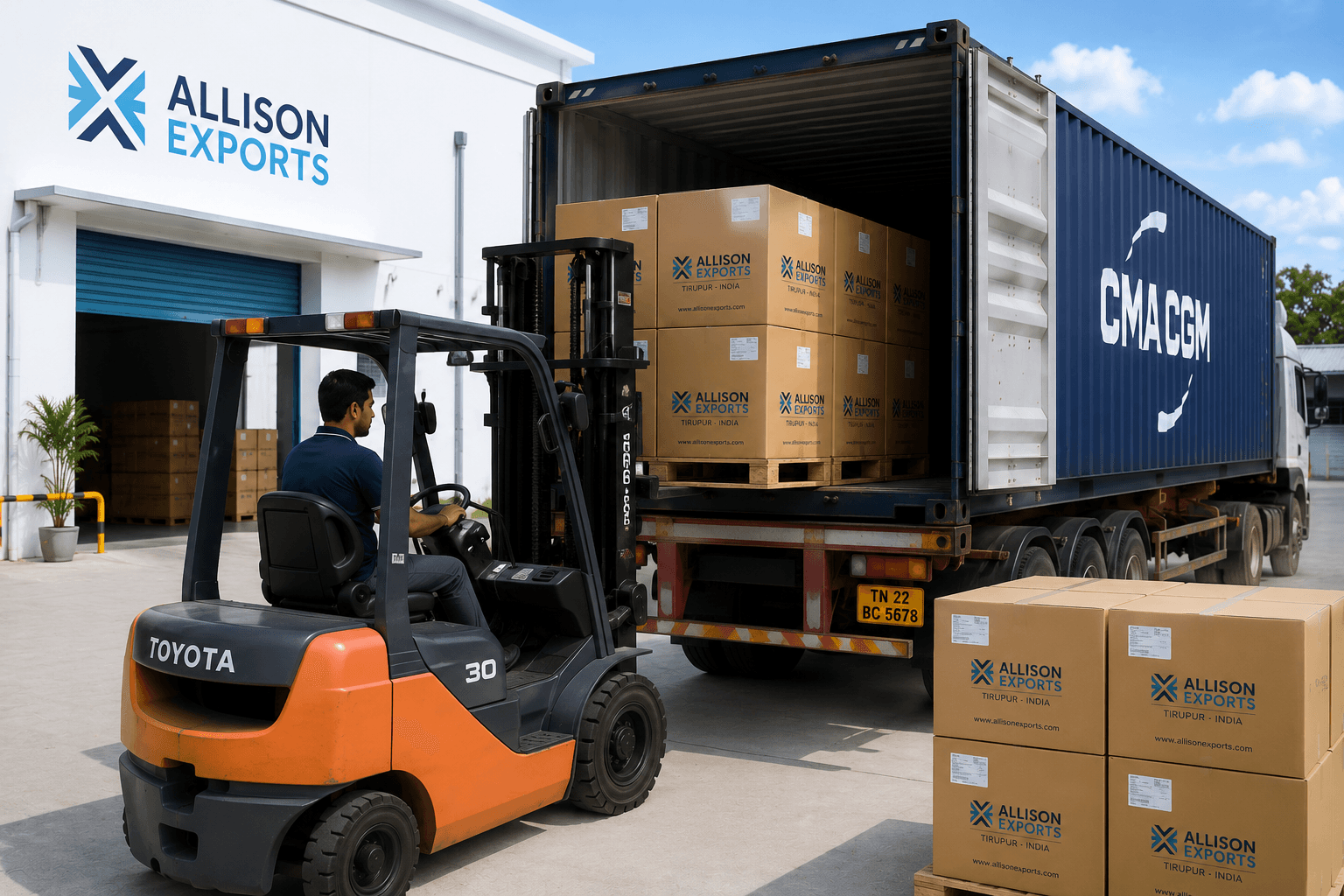 Stacked cartons ready for export