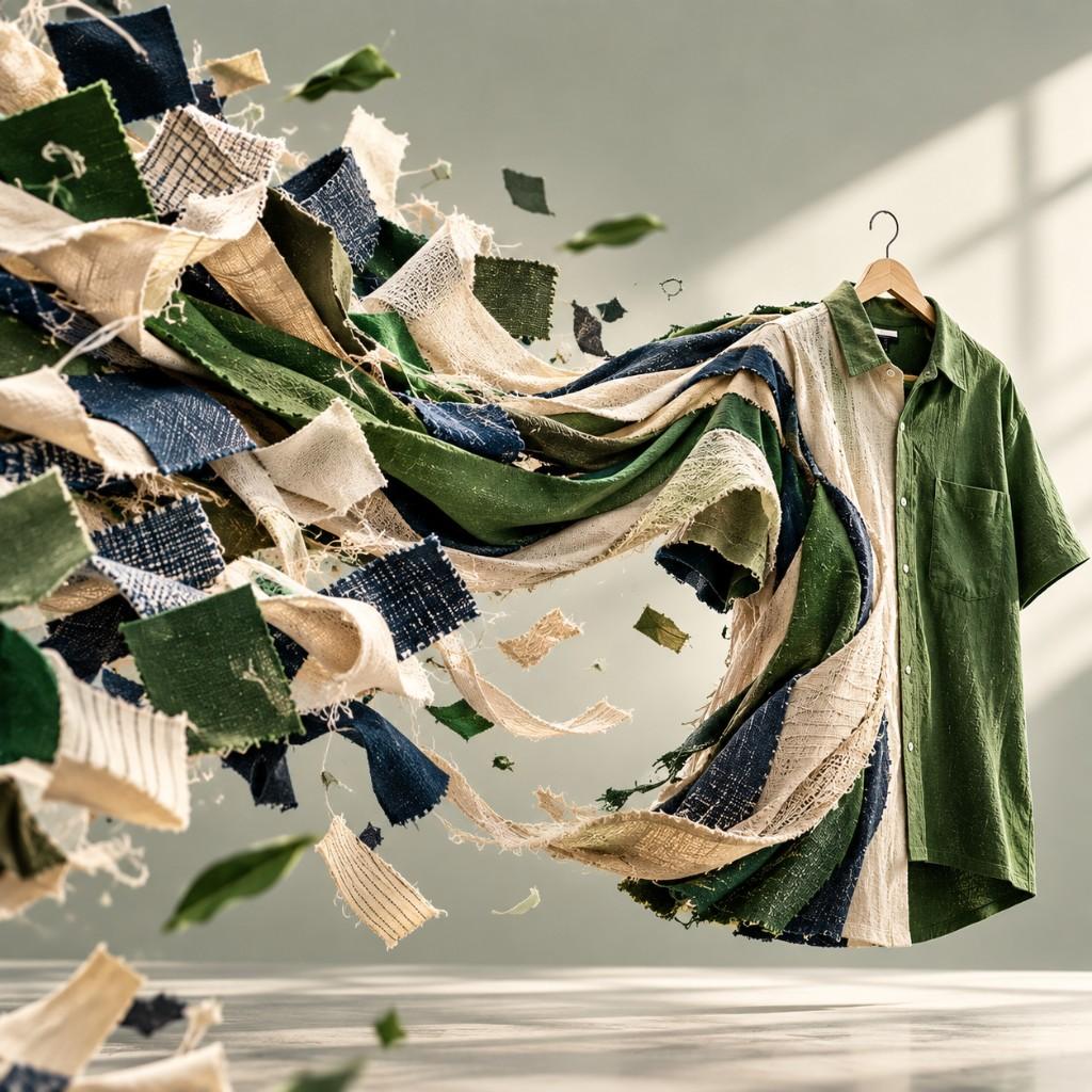 Green shirt formed from swirling fabric scraps